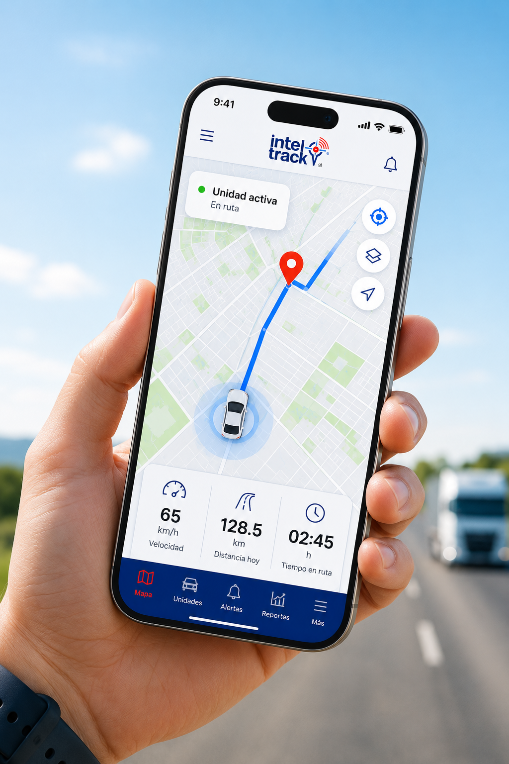 iPhone con plataforma GPS IntelTrack en tiempo real